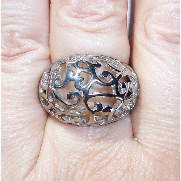 STAINLESS STEEL Open Work Design Dome Ring - Picture 4 of 14